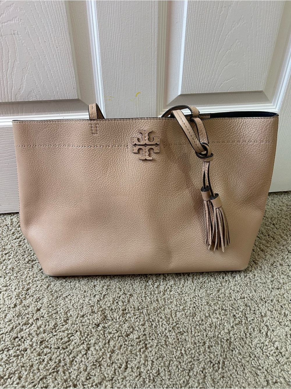 Tory Burch Blush Pebbled Leather Tassel Tote
